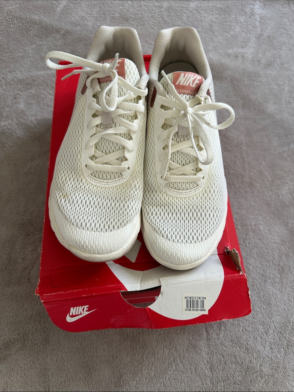 Nike Cream Mesh Lace-Up Athletic Sneakers with Pink Logo